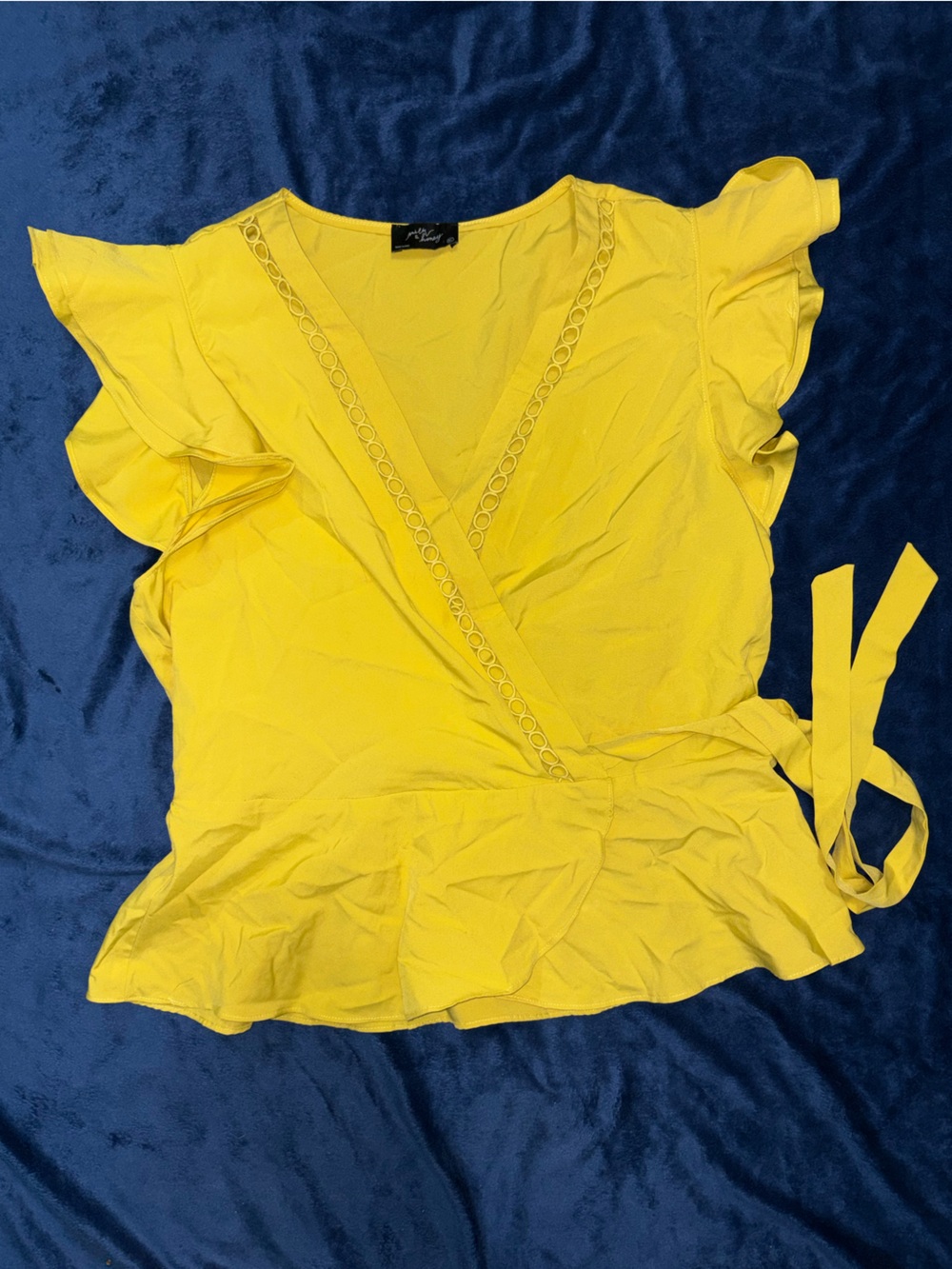 Milk & Honey Mustard Yellow Eyelet Ruffle Sleeve Blouse XL